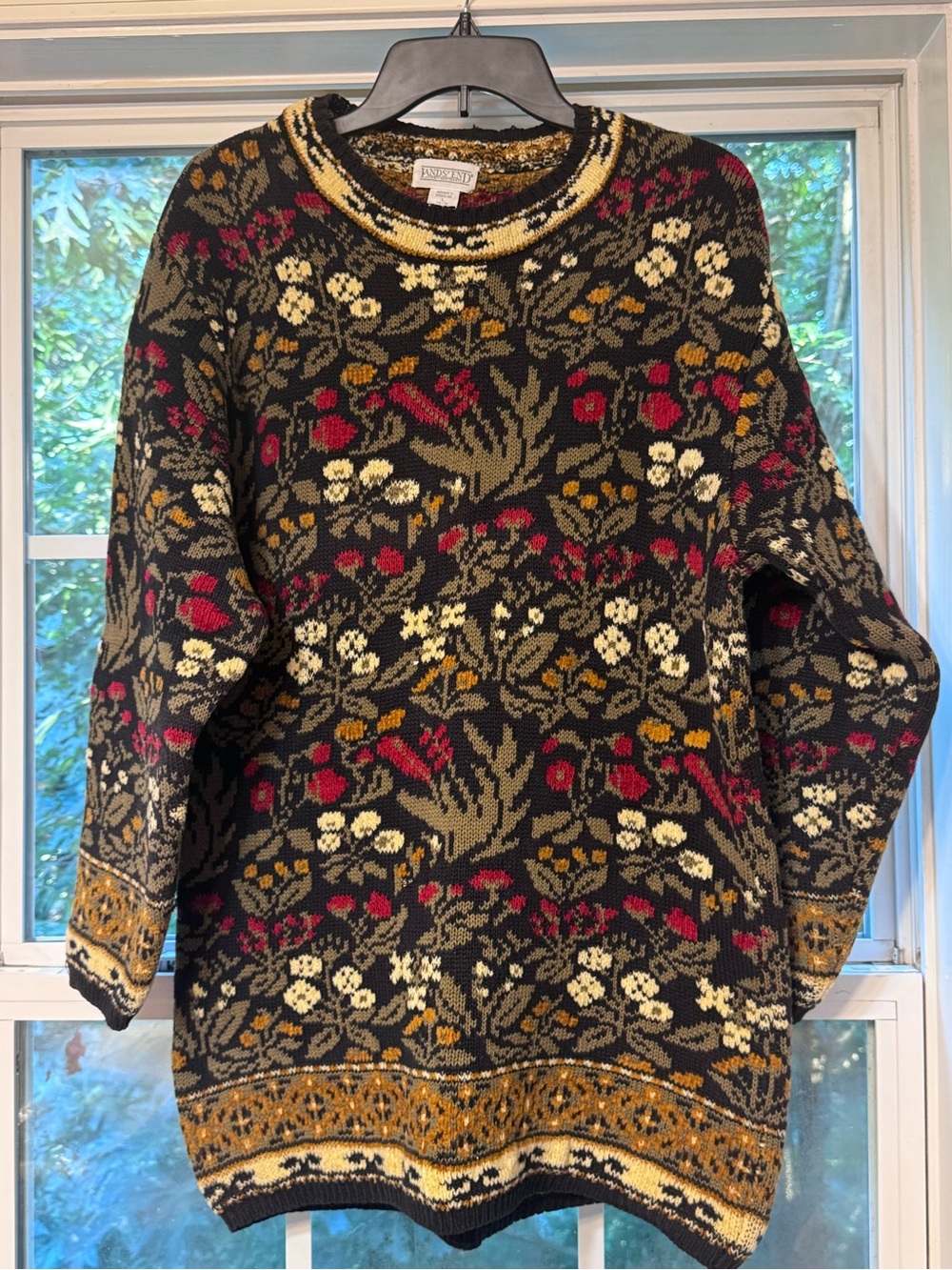 Vintage Lands End Floral Tapestry Sweater Womens L Cottagecore Hong Kong-0216